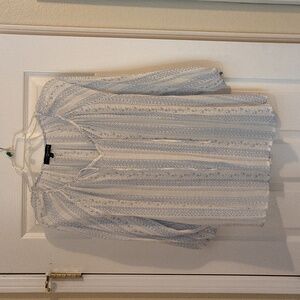 Fred David Light Blue and White Patterned Blouse